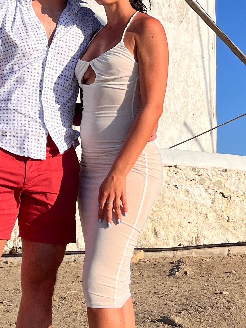 Beginning Boutique White Keyhole Satin Midi Dress